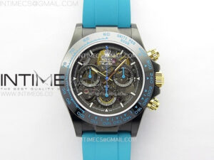 Daytona PVD Ceramic Bezel GETF Best Edition Skeleton Cyan Dial on Cyan Rubber Strap SA4130