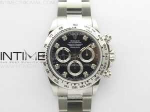 Daytona 116506 APSF Black Dial Crystals Markers On SS Bracelet Slim A7750