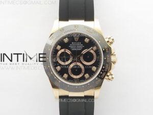 Daytona 116518LN RG APSF Black Dial Crystal Markers On Rubber Strap Slim A7750