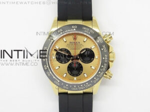 Daytona YG BP Version Gold Dial Black Subdail Sticks Markers On Rubber Strap A7750@6