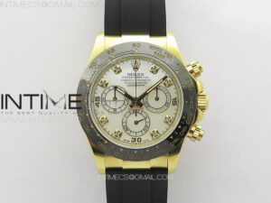 Daytona 116518LN YG APSF Best Edition White MOP Dial Crystals Markers On Rubber Strap Slim A7750