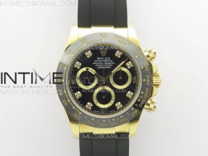 Daytona 116518LN YG APSF Best Edition Black Dial Crystals Markers On Rubber Strap Slim A7750