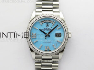 Daydate 128238 36mm SS RAF Best Edition Blue Dial Crystal Markers on SS President Bracelet A2836
