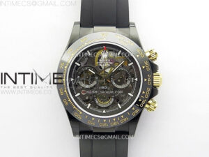 Daytona PVD Ceramic Bezel GETF Best Edition Skeleton Black Dial on Black Rubber Strap SA4130