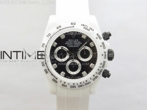 Daytona White Ceramic 5GF Best Edition Black Didmonds Dial on White Rubber Strap A7750