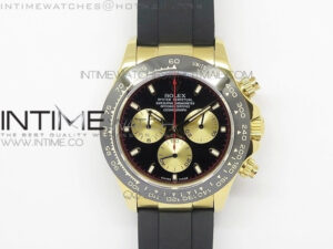 Daytona YG BP Version Black Dial Gold Subdial Sticks Markers On Rubber Strap A7750@6