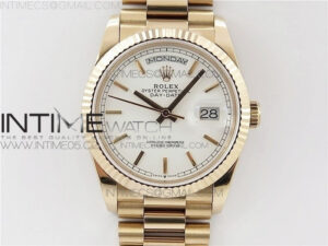 Day-Date 36 128239 RG BP Best Edition White Sticks Markers Dial on RG President Bracelet