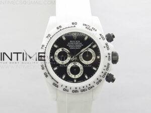 Daytona White Ceramic 5GF Best Edition Black Dial on White Rubber Strap A7750