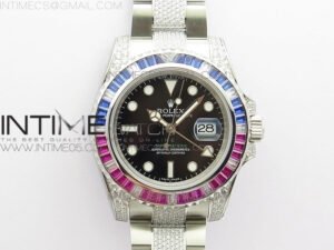 GMT Master II 126710 Red/Blue T Crystal VRF Best Edition Black Dial On SS/Paved Crystal Bracelet  3186 CHS