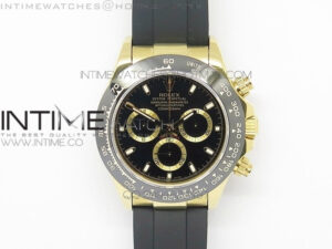 Daytona YG BP Version Black Dial Gold Ring Sticks Markers On Rubber Strap A7750@6