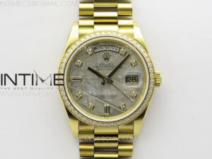 Daydate 128238 36mm YG RAF Best Edition Meteorite Dial Crystal Markers on SS President Bracelet A2836