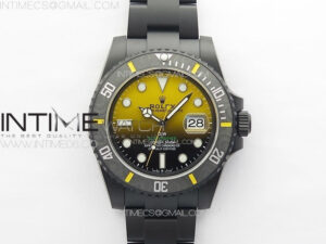 Submariner DIW Carbon Bezel VSF 1:1 Best Edition Yellow Dial on DLC Bracelet VS3135 (Free Rubber Straps)