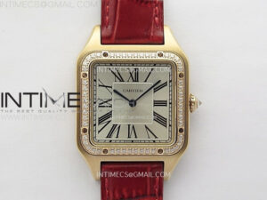 Santos Dumont 43.5mm RG F1F Best Edition Silver Dial on Red Leather Strap Quartz