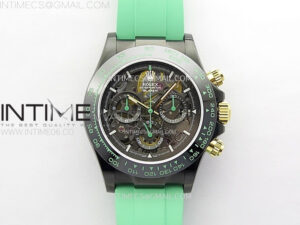 Daytona PVD Ceramic Bezel GETF Best Edition Skeleton Green Dial on Green Rubber Strap SA4130