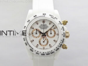 Daytona White Ceramic 5GF Best Edition White/RG Dial on White Rubber Strap A7750