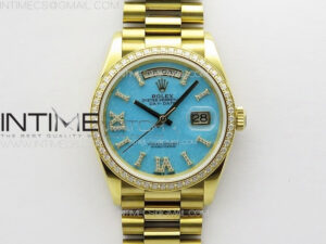 Daydate 128238 36mm YG RAF Best Edition Blue Dial Crystal Markers on SS President Bracelet A2836