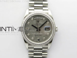 Daydate 128238 36mm SS RAF Best Edition Meteorite Dial Crystal Markers on SS President Bracelet A2836