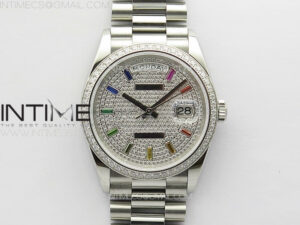 Daydate 128238 36mm Crystals Bezel SS RAF Best Edition Color Diamonds Dial on SS President Bracelet A2836