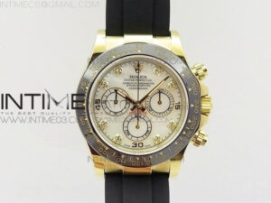 DAYTONA YG 116518LN JH BEST WHITE MOP DIAL DIAMOND MARKERS ON RUBBER STRAP A4130 (FREE XS RUBBER STRAP)