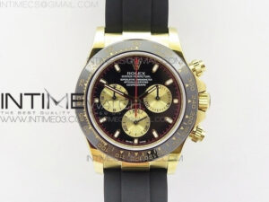 Daytona YG 116518LN JH Best Black Dial Gold Subdial On Rubber Strap A4130 (Free XS rubber strap)