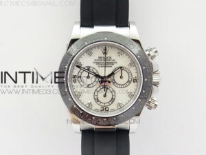 Daytona 116519LN JH Best White MOP dial crystal markers On Rubber Strap A4130 (Free XS rubber strap)