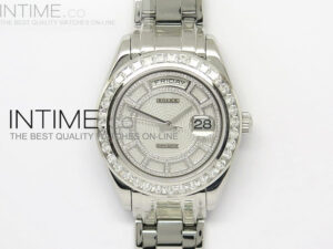Diam Bez White Diamond/SS Tier Sliver Wavy Dial Asian 2813 28800bph