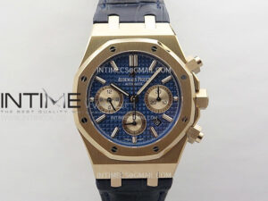 Royal Oak Chrono 26331ST RG IPF 1:1 Best Edition Blue Dial rose gold subdial on Blue Leather Strap A7750