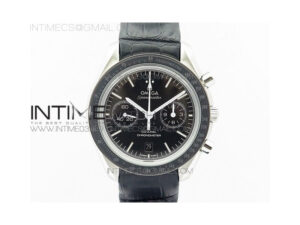 SpeedMaster MoonWatch SS V2 OMF 1:1 Best Edition Black Dial White Handset on Black Leather Strap A9300