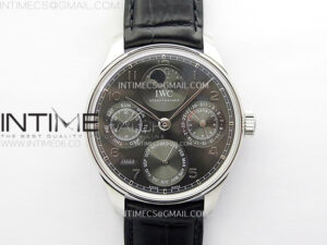 Portuguese IW503301 Real PR SS APSF 1:1 Best Edition Gray Dial On Black Leather Strap A52010