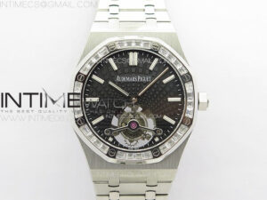 Royal Oak 41mm Tourbillon SS T Crystal Bezel R8 Best Edition Black Dial on SS Bracelet