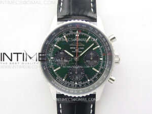 Navitimer B01 43mm SS BLSF 1:1 Best Edition Green Dial On Black Leather Strap A7750