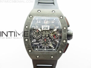 RM011 Carbon Case Carbon Bezel Chronograph KVF 1:1 Best Edition Skeleton Dial on Black Rubber Strap A7750