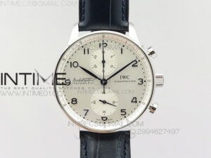 Portuguese IW371446 ZF V3 1:1 Best Edition SS White Dial Blue Markers on Blue Leather Strap A79350 (Slim Movement)