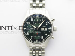Pilot Chrono IW388104 KKF Best Edition Green Dial on SS Bracelet A7750 to 69385