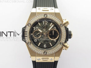 Hublot Big Bang Unico RG Diamonds Bezel ZF 1:1 Best Edition Skeleton Dial on Black Rubber Strap A1280