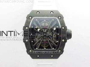 RM12-1 Real Tourbillon Forge Carbon KVF Best Edition Skeleton Dial on White Rubber Strap