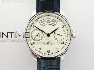 Portuguese Real PR Real Annual Calendar IW5035 ZF 1:1 Best Edition White Dial Blue Markers on Blue Leather Strap A52010