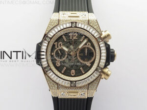 Hublot Big Bang Unico RG Full Diamonds ZF 1:1 Best Edition Skeleton Dial T Diamonds Bezel on Black Rubber Strap A1280