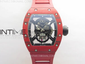 RM052 Skull Red Carbon Real Tourbillon YSF 1:1 Best Edition Skull Dial on Red Rubber Strap