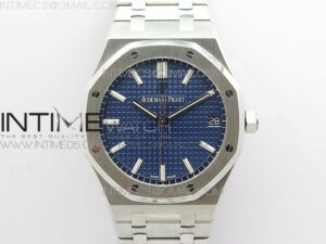 Royal Oak 41mm 15500 SS ZF 1:1 Best Edition Blue Textured Dial on SS Bracelet A4302 V2 (Free Box)