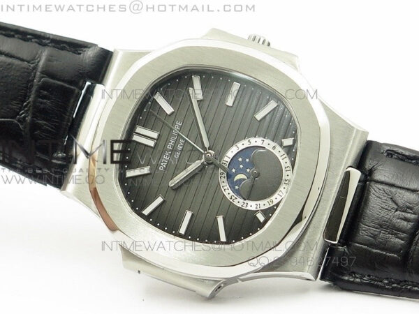 Nautilus Moonphase SS Brown Dial on Black Leather Strap MIYOTA 9015 PP324CS - Image 2