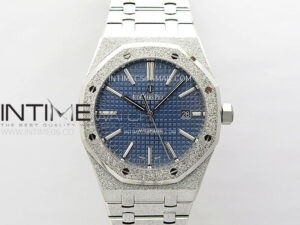 Royal Oak 41mm 15410 Frosted SS APSF 1:1 Best Edition Blue Textured Dial on SS Bracelet SA3120 Super Clone