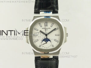 Nautilus Moonphase SS White Dial on Black Leather Strap MIYOTA 9015 PP324CS