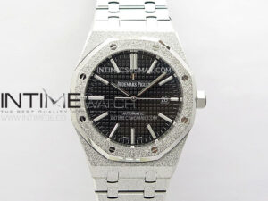 Royal Oak 41mm 15410 Frosted SS APSF 1:1 Best Edition Black Textured Dial on SS Bracelet SA3120 Super Clone
