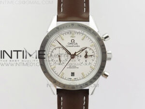 Speedmaster '57 Co-Axial OMF 1:1 Best Edition White Dial RG Markers on Brown Leather Strap A9300