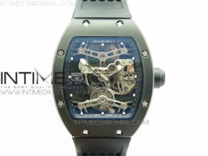 RM027 Titanium DLC Real Tourbillon EURF Best Edition Skeleton Skull Dial on Black Rubber Strap