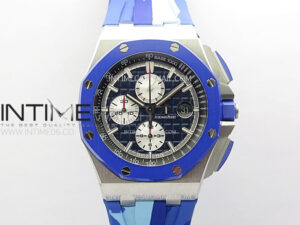Royal Oak Offshore 44mm SS Blue Ceramic Bezel JJF Best Edition Blue Dial on Blue Camouflage Rubber Strap A3126