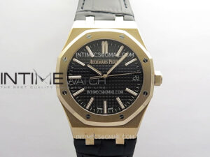 Royal Oak 41mm 15510 50th Anniversary RG APSF 1:1 Best Edition Black Dial on Black Leather Strap SA4302 Super Clone