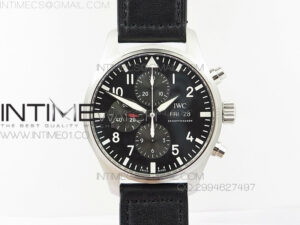 Pilot Chrono SS IW377709 ZF Best Edition Black Dial on Black Leather Strap A7750