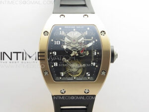 RM001 Real PR RG YSF Skeleton Dial on black Rubber Strap Asian Tourbillon